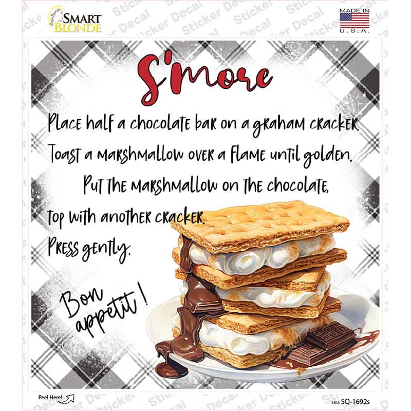 Smore Recipe Novelty Square Sticker Decal SQ-1692s