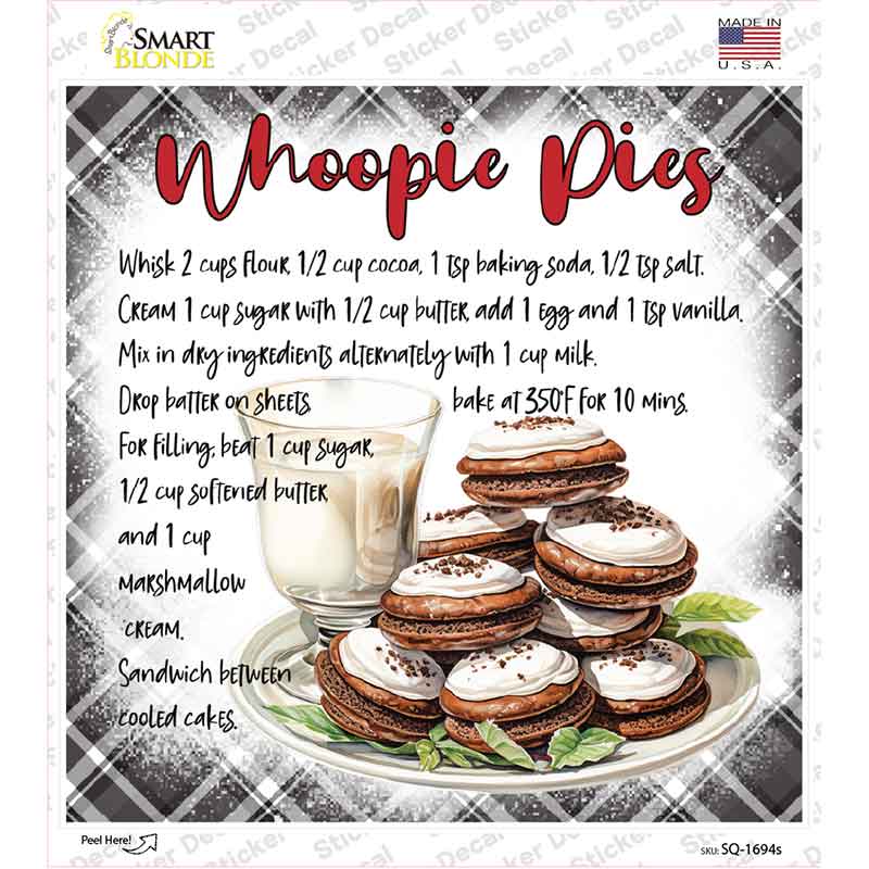 Whoopie Pies Recipe Novelty Square Sticker Decal SQ-1694s