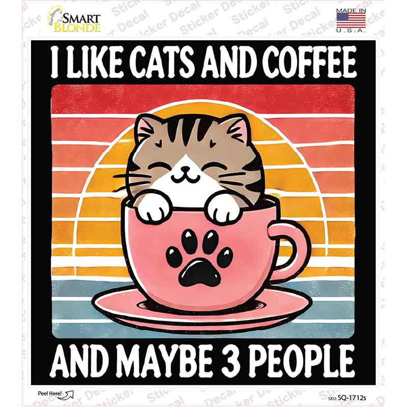 Cats and Coffee Novelty Square Sticker Decal SQ-1712s