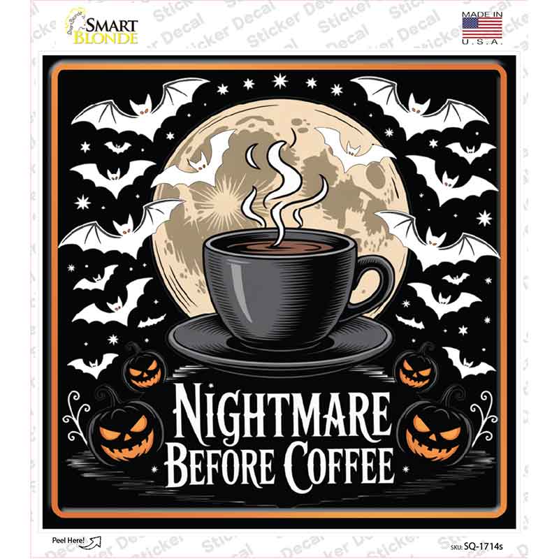 Nightmare Before Coffee Novelty Square Sticker Decal SQ-1714s