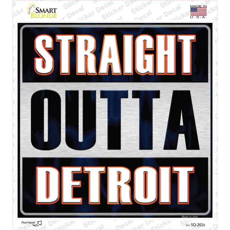 Straight Outta Detroit Orange Novelty Square Sticker Decal