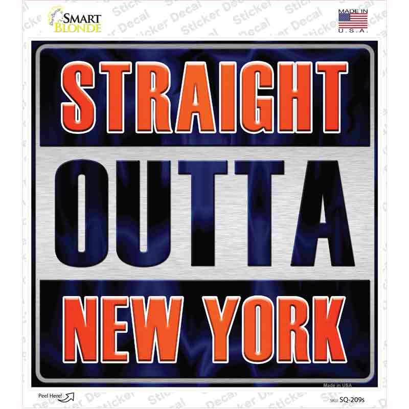 Straight Outta New York Orange Novelty Square Sticker Decal