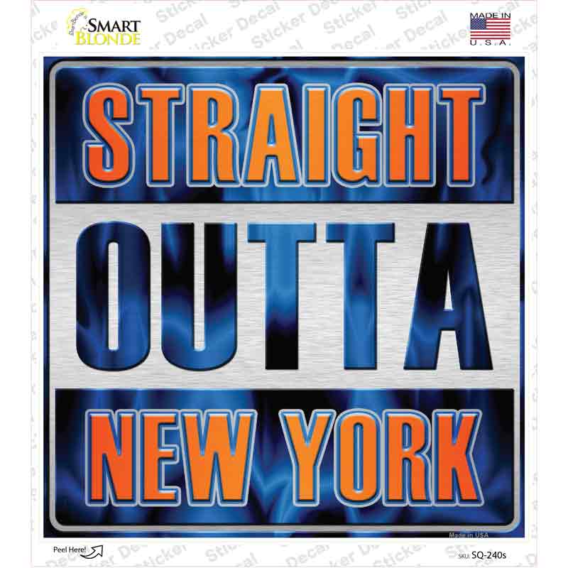 Straight Outta New York Orange Blue Novelty Square Sticker Decal