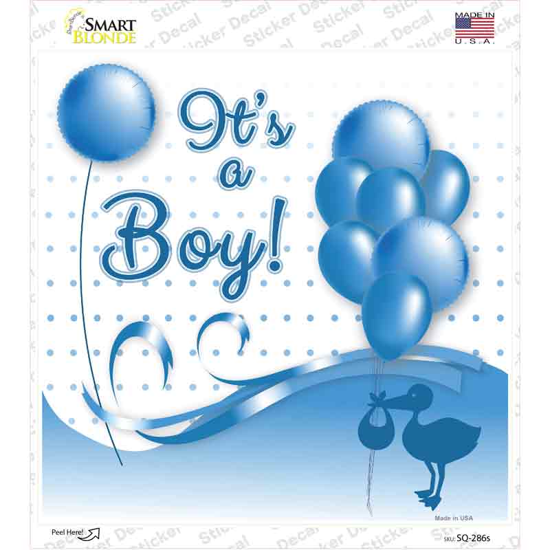 Its A Boy With Balloons Novelty Square Sticker Decal
