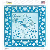 Its A Boy With Stork Novelty Square Sticker Decal