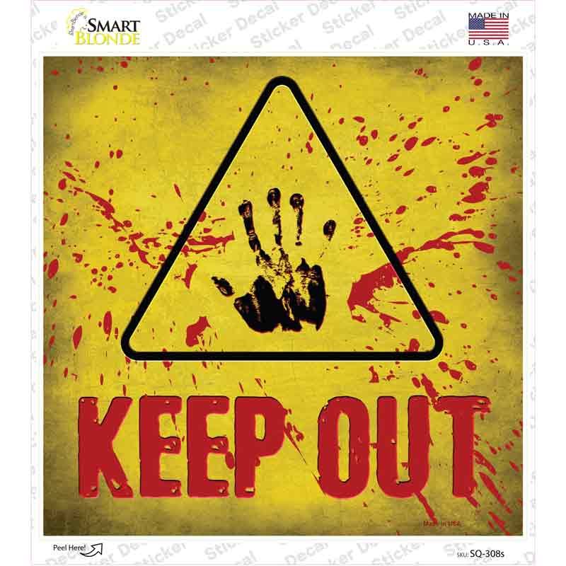 Keep Out Triangle With Handprint and Blood Novelty Square Sticker Decal