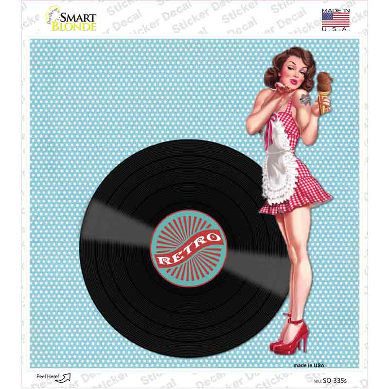 Retro Girl Novelty Square Sticker Decal