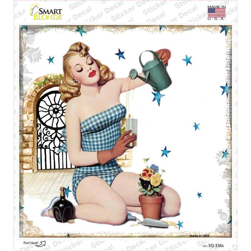 Gardening Girl Novelty Square Sticker Decal
