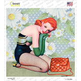 Girl with Purse Novelty Square Sticker Decal