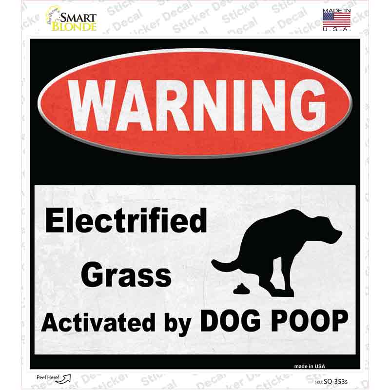 Warning Electrified Grass Novelty Square Sticker Decal