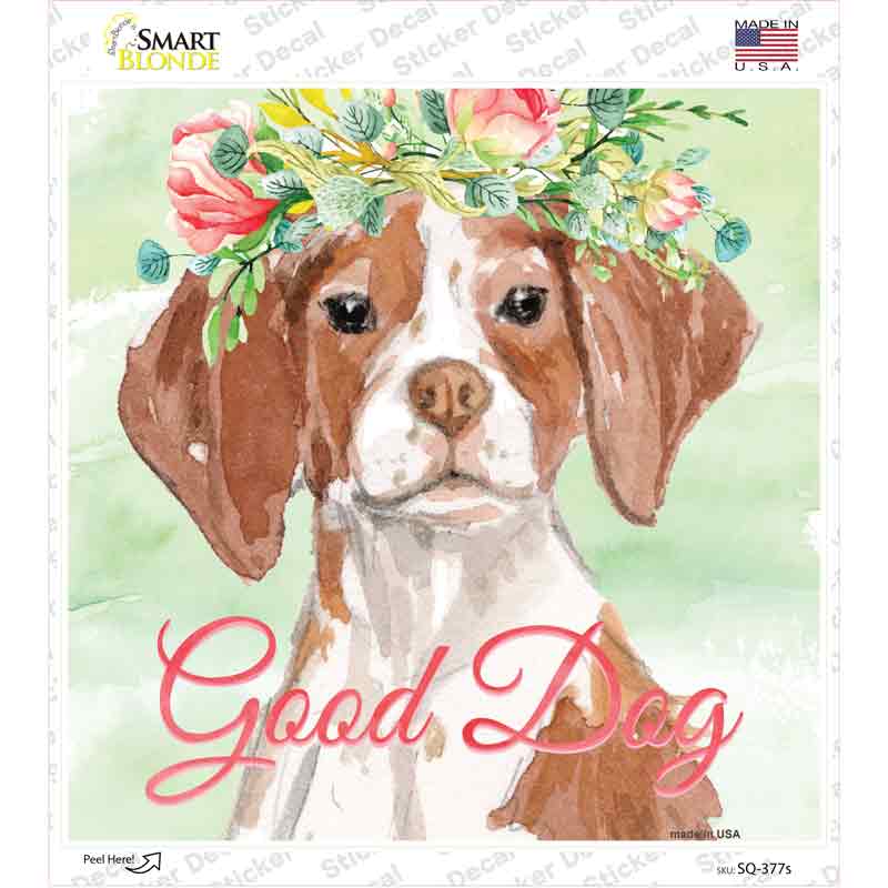 Brittany Good Dog Novelty Square Sticker Decal