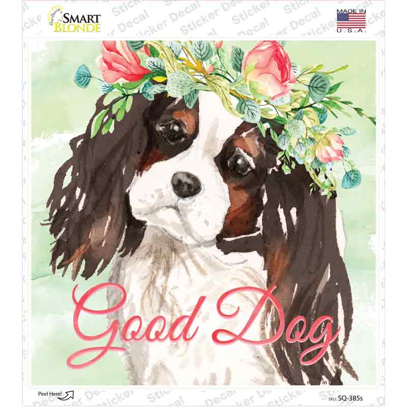 Black King Charles Spaniel Good Dog Novelty Square Sticker Decal