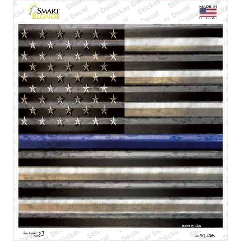 American Flag Thin Blue Line Novelty Square Sticker Decal
