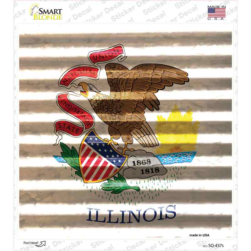 Illinois Flag Corrugated Effect Novelty Square Sticker Decal