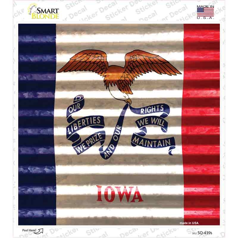 Iowa Flag Corrugated Effect Novelty Square Sticker Decal