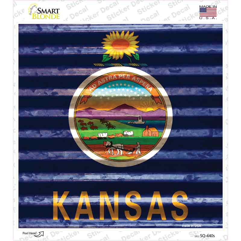 Kansas Flag Corrugated Effect Novelty Square Sticker Decal