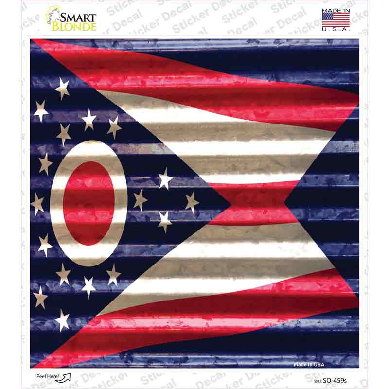 Ohio Flag Corrugated Effect Novelty Square Sticker Decal