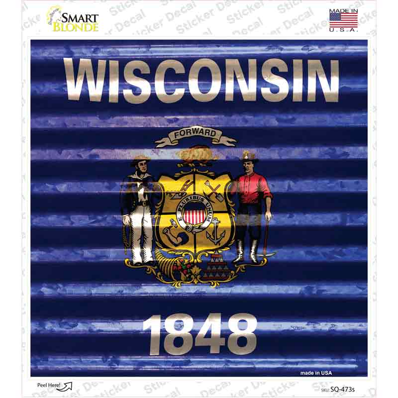 Wisconsin Flag Corrugated Effect Novelty Square Sticker Decal