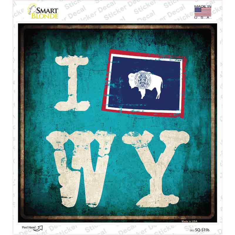 I Flag WY Novelty Square Sticker Decal