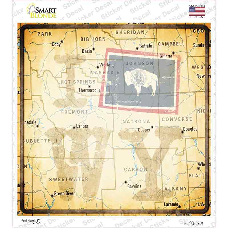 I Map WY Novelty Square Sticker Decal