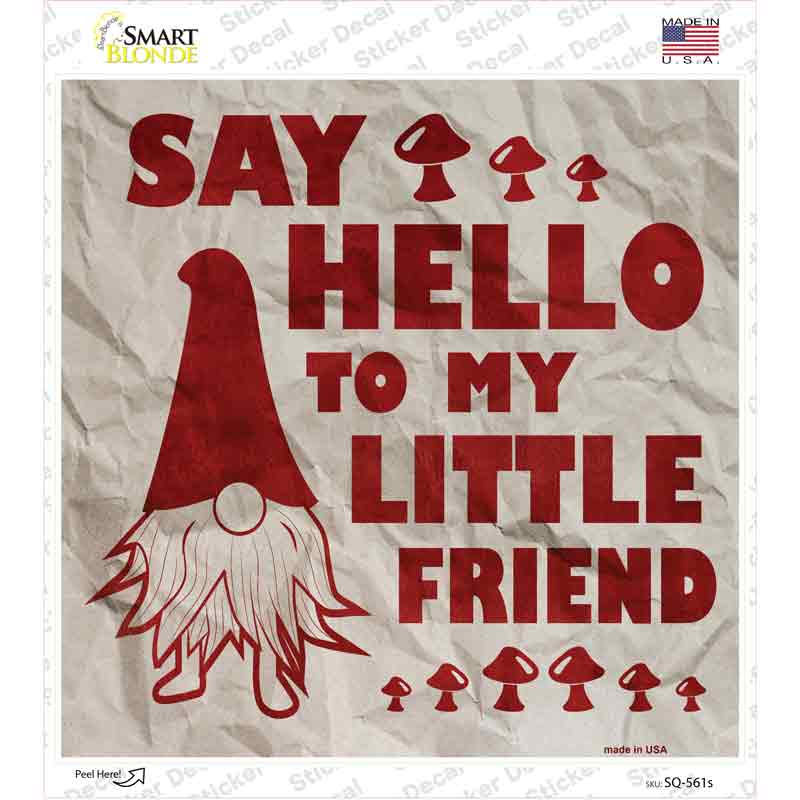 Say Hello to Gnome Novelty Square Sticker Decal