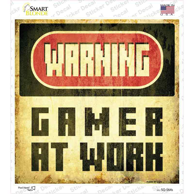 Warning Gamer at Work Novelty Square Sticker Decal