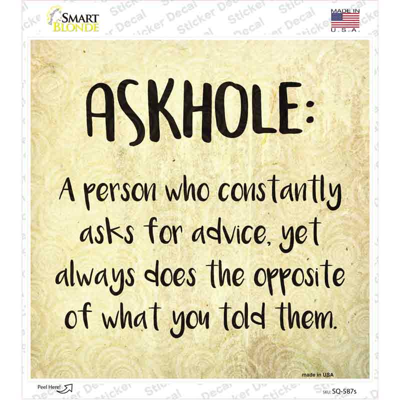 Askhole Definition Novelty Square Sticker Decal