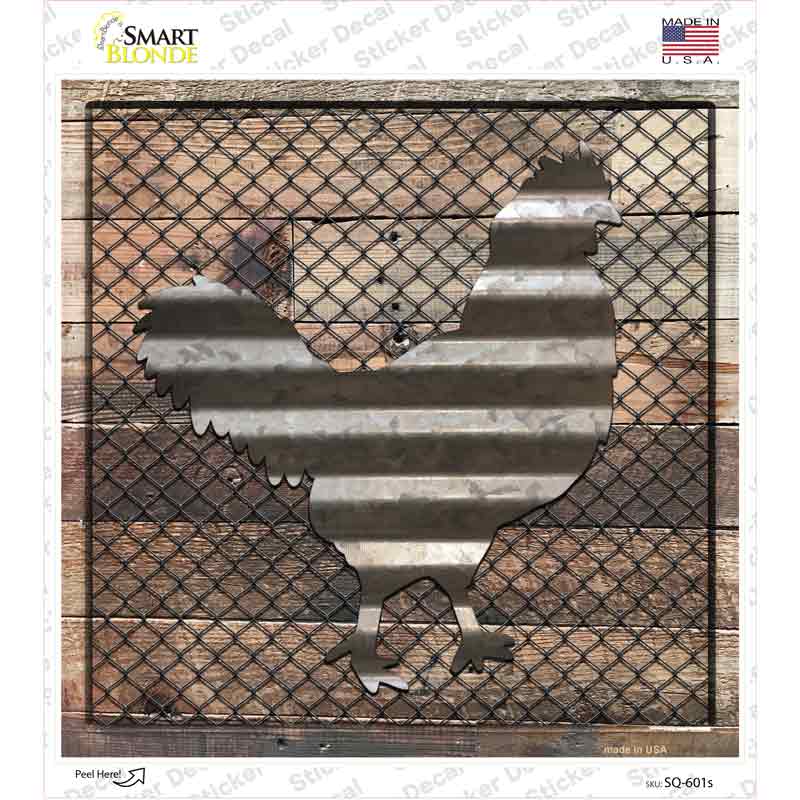 Corrugated Chicken on Wood Novelty Square Sticker Decal