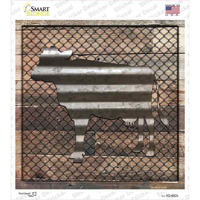 Corrugated Cow on Wood Novelty Square Sticker Decal