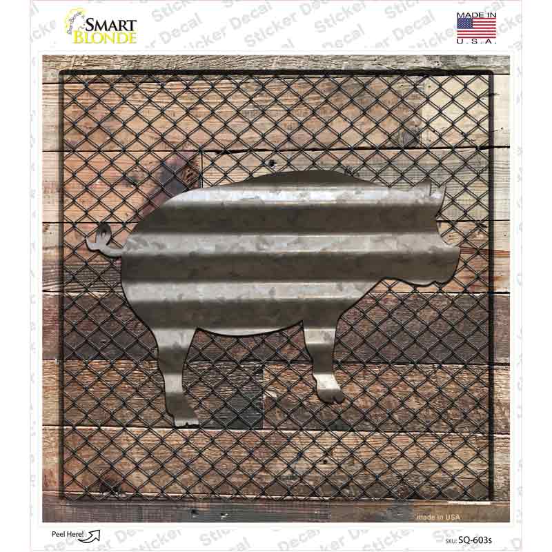 Corrugated Pig on Wood Novelty Square Sticker Decal