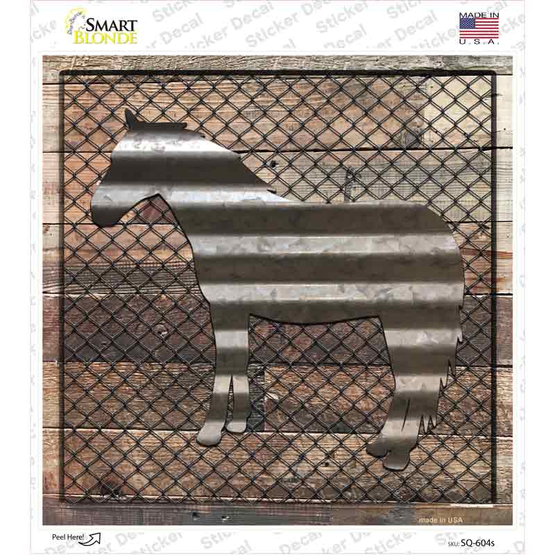 Corrugated Horse on Wood Novelty Square Sticker Decal