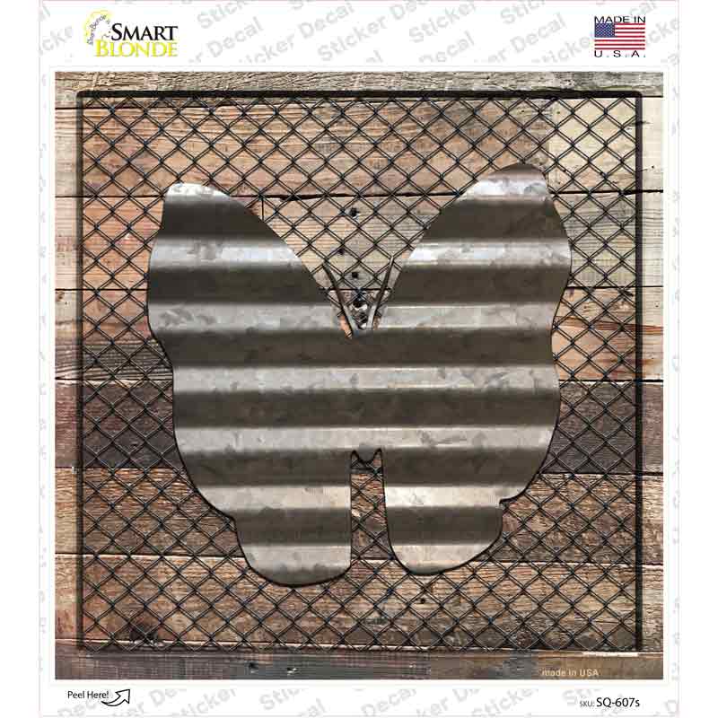 Corrugated Butterfly on Wood Novelty Square Sticker Decal