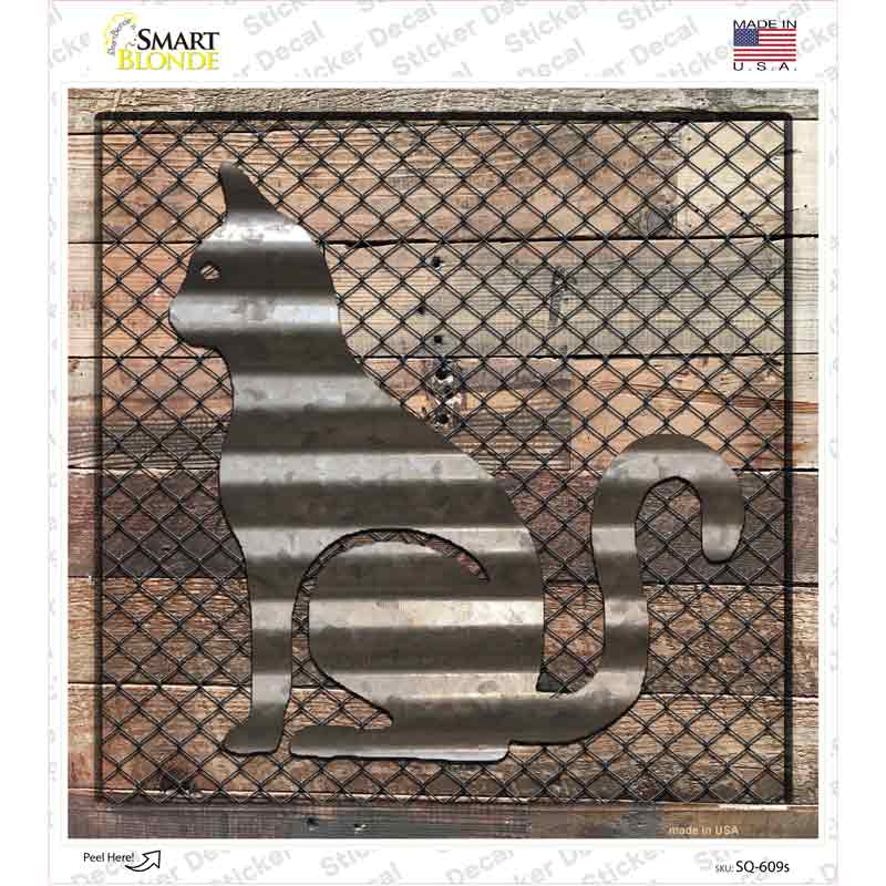 Corrugated Cat on Wood Novelty Square Sticker Decal