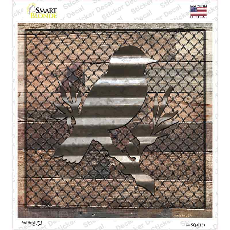 Corrugated Bird on Wood Novelty Square Sticker Decal