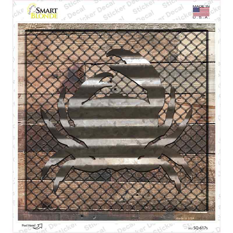 Corrugated Crab on Wood Novelty Square Sticker Decal