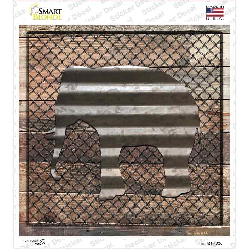 Corrugated Elephant on Wood Novelty Square Sticker Decal