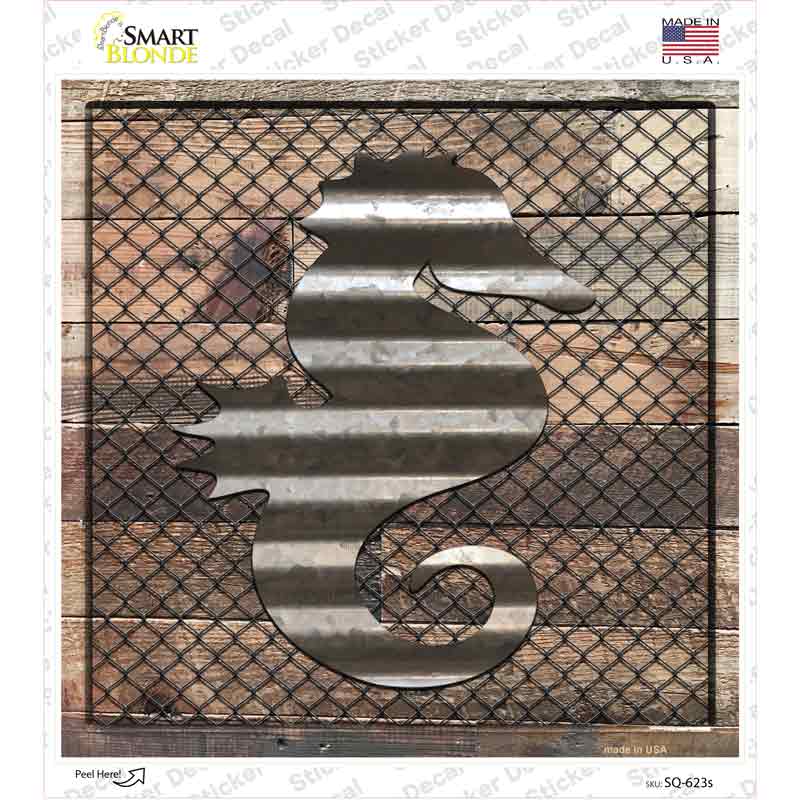 Corrugated Seahorse on Wood Novelty Square Sticker Decal
