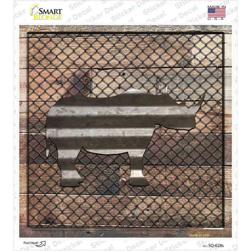 Corrugated Rhino on Wood Novelty Square Sticker Decal