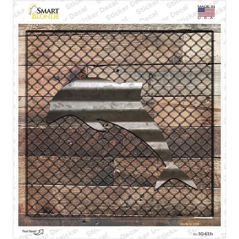 Corrugated Dolphin on Wood Novelty Square Sticker Decal