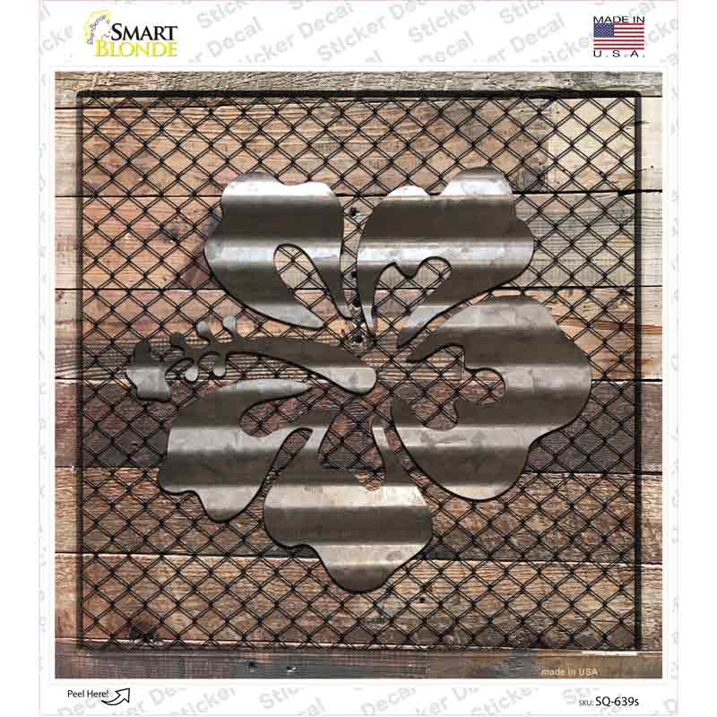 Corrugated Hawaiian Flowers on Wood Novelty Square Sticker Decal