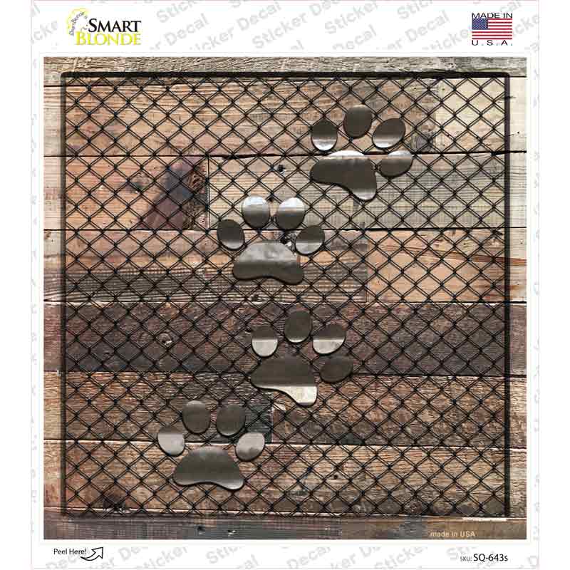 Corrugated Dog Paws on Wood Novelty Square Sticker Decal