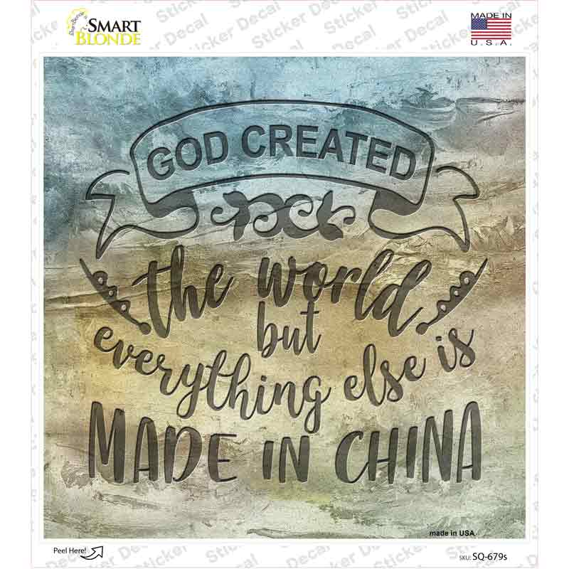 God Created the World Novelty Square Sticker Decal
