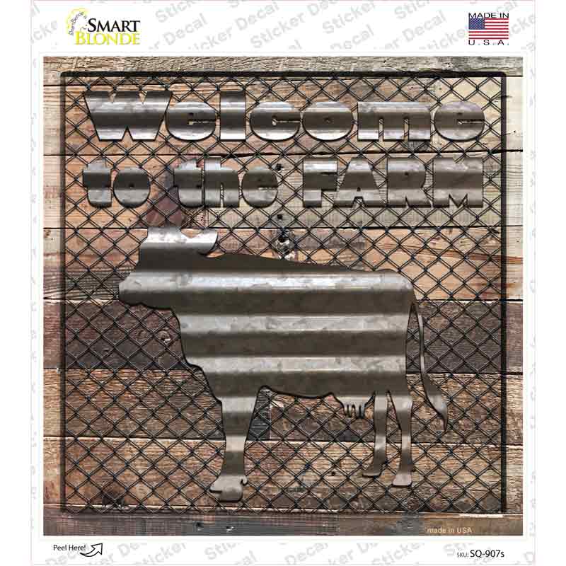 Welcome To The Farm Corrugated Cow Novelty Square Sticker Decal