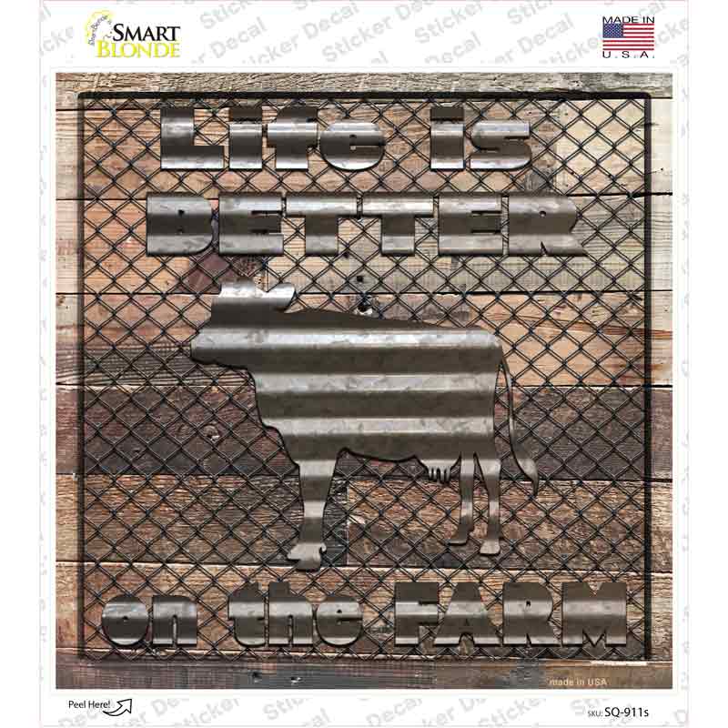 Better On The Farm Corrugated Cow Novelty Square Sticker Decal