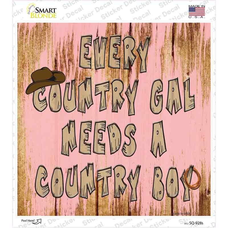 Girl Needs Country Boy Novelty Square Sticker Decal