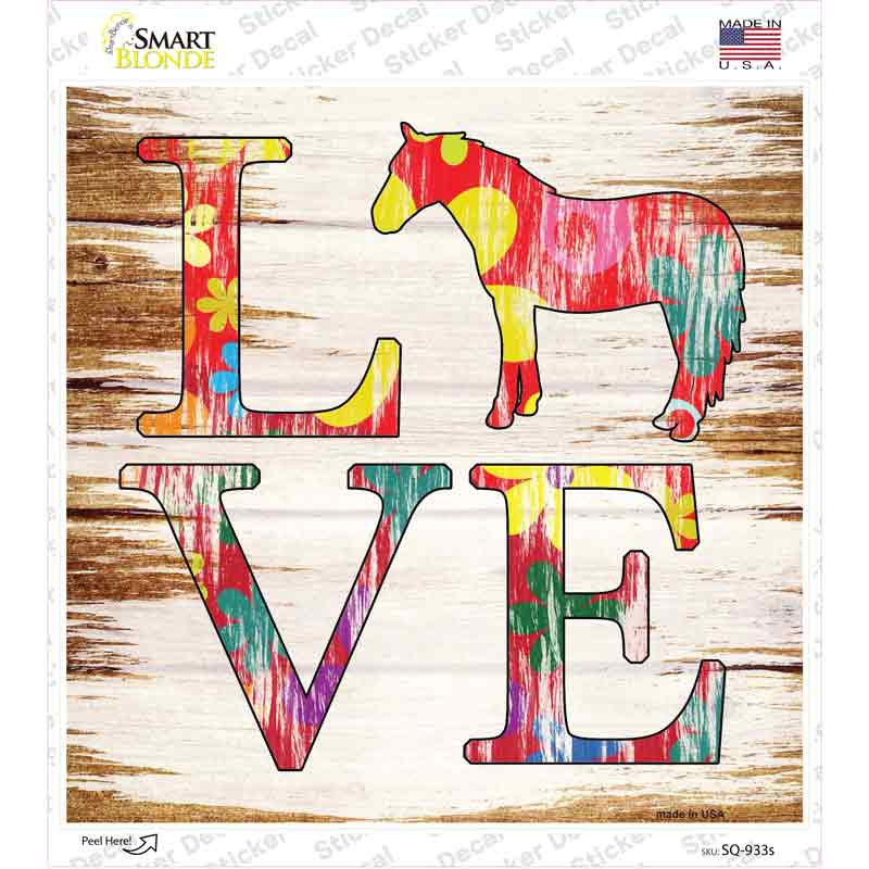 Love Colorful Horse Novelty Square Sticker Decal