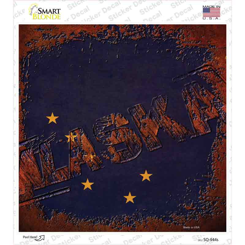 Alaska Rusty Stamped Novelty Square Sticker Decal