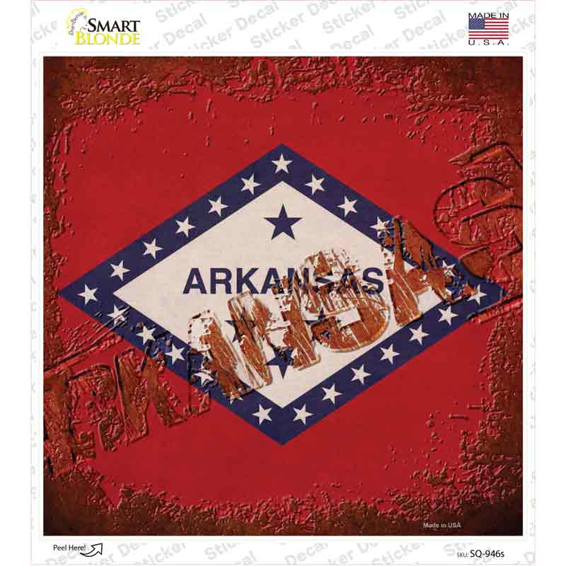 Arkansas Rusty Stamped Novelty Square Sticker Decal