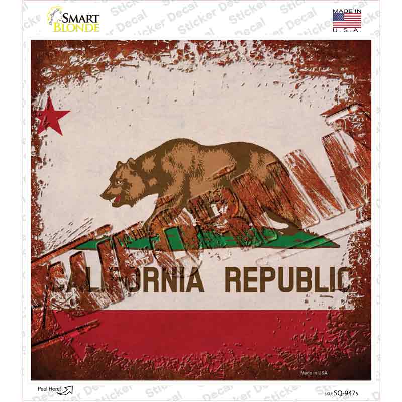 California Rusty Stamped Novelty Square Sticker Decal