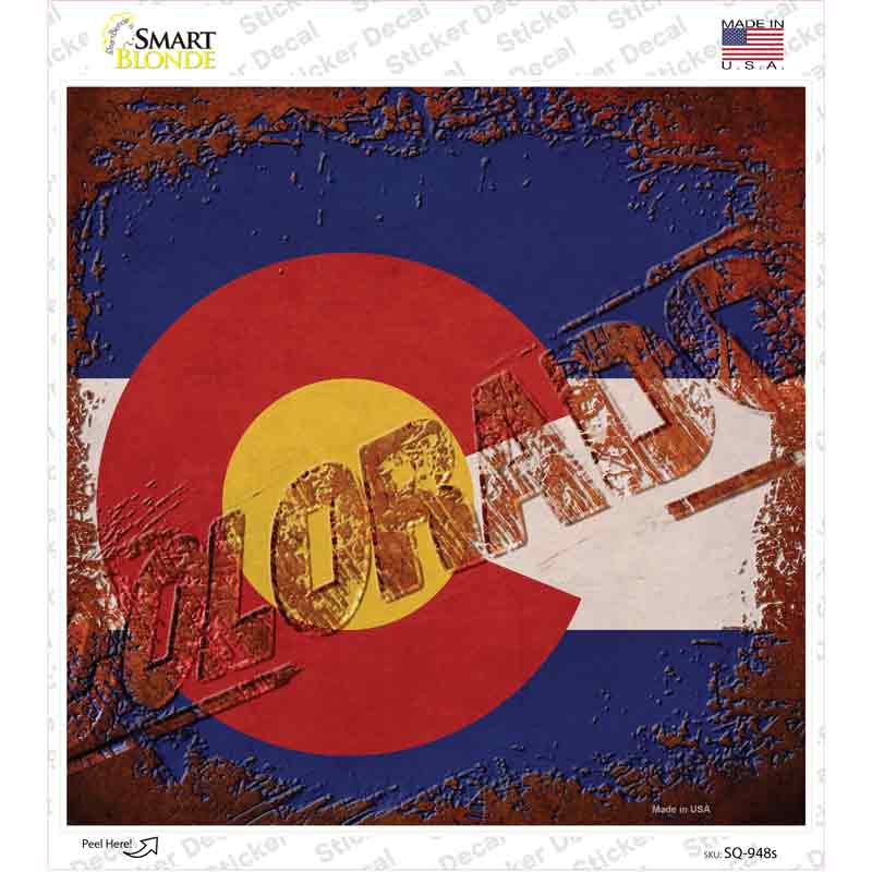 Colorado Rusty Stamped Novelty Square Sticker Decal